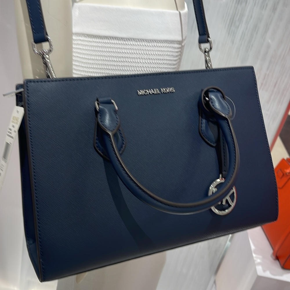 Michael Kors Sheila Medium Center Zip Satchel Crossbody Bag
Navy 
NWT - Picture 14 of 16